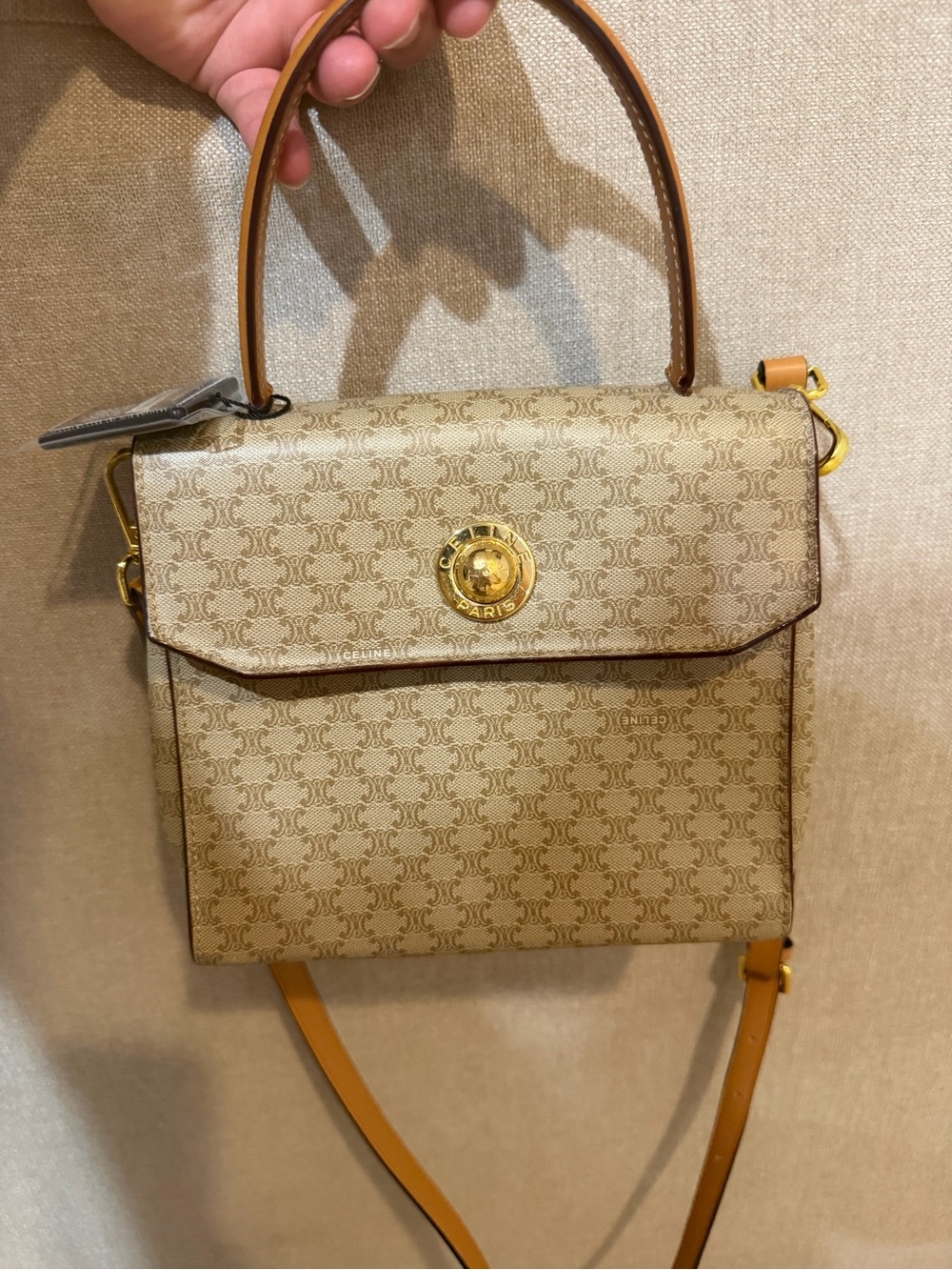 Celine Beige Monogram Triomphe Top-Handle Crossbody